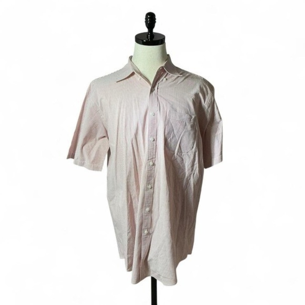 LL Bean Striped Button Down Shirt Mens L T Red‎ White Short Sleeve Cotton Pocket